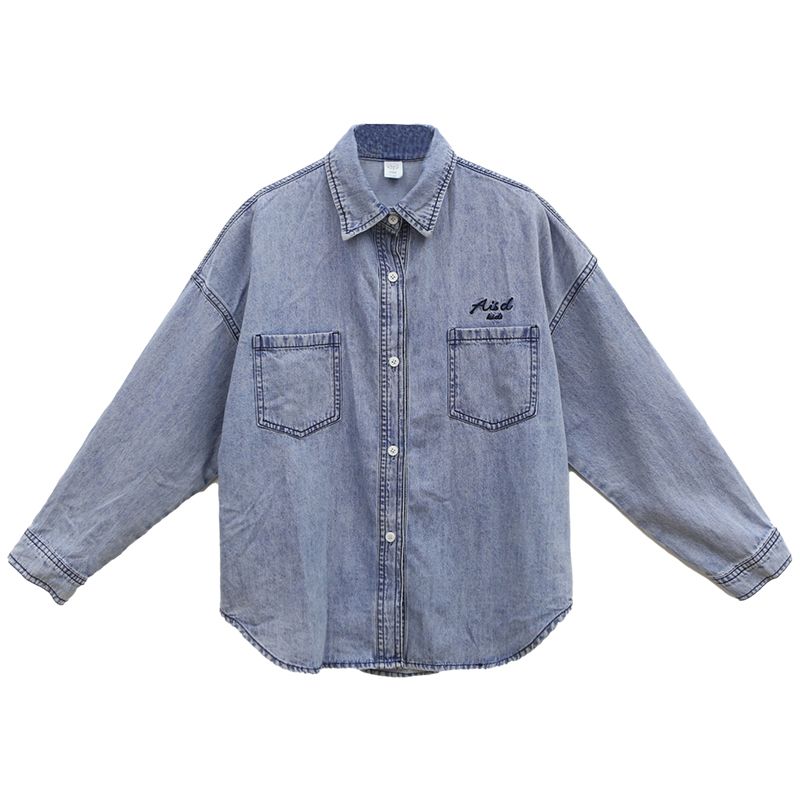 Girls denim shirt 2022 spring new middle and big children loose casual retro children's long-sleeved shirt top tide
