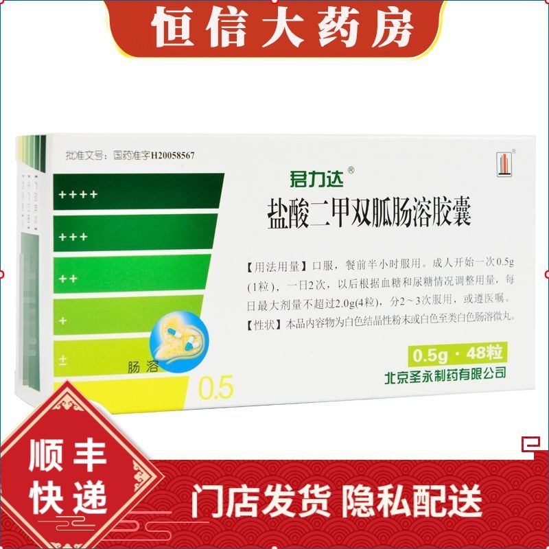 5g*48粒/盒 糖尿病高血糖糖尿病药降血糖药降糖药二甲双瓜二甲双弧