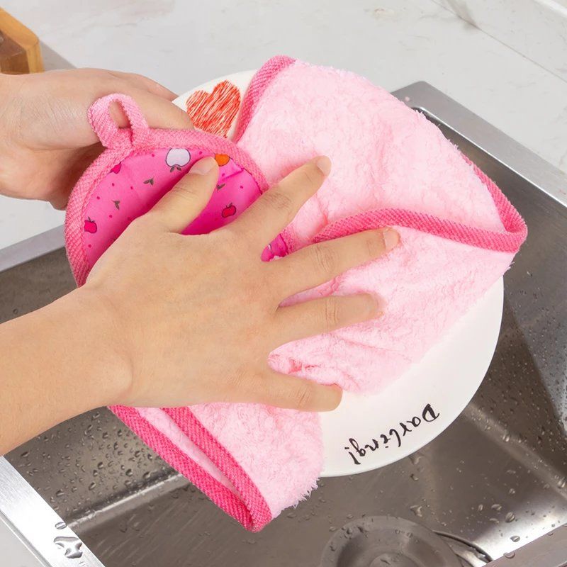 珊瑚绒擦手巾厨房卫浴儿童成人挂式擦手巾抹布多用途洗碗布小毛巾