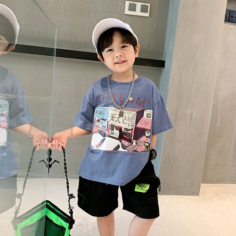 Children's clothing boy's short-sleeved T-shirt  summer new foreign style children's top baby cotton t boy handsome half-sleeved