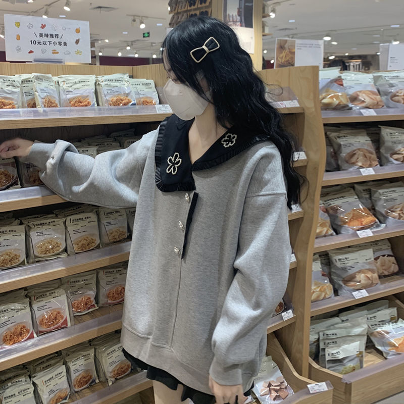 2-300斤大碼衛衣女設計感小眾春秋新款別致娃娃領胖mm上衣服潮in