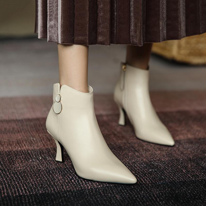 皮女搭跟性感高跟冬台短靴防水踝新款加简约春秋2022百单绒细靴靴