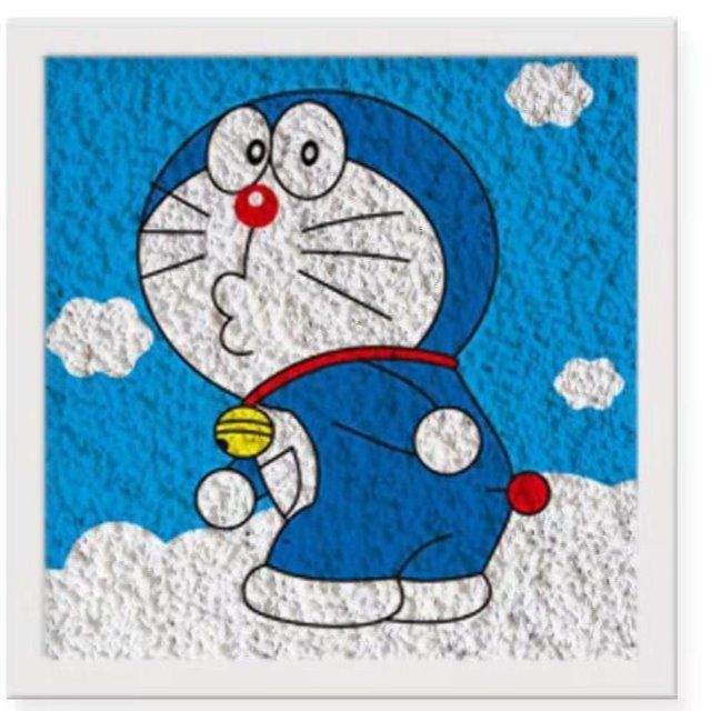 哆啦a梦列系纸浆画手工diy材料包礼物创意手工制作立体画30x30