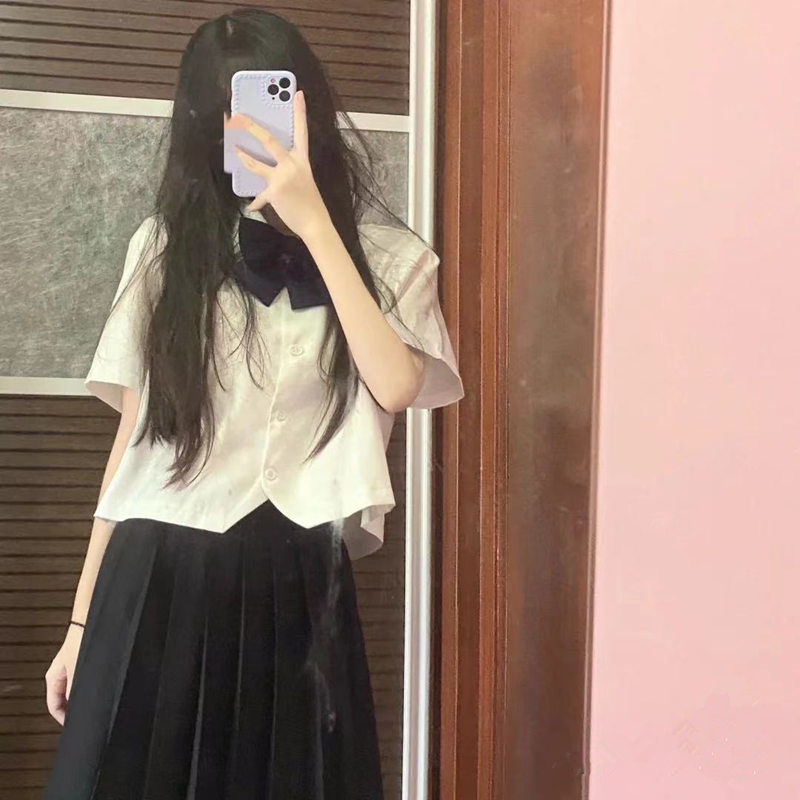 日系jk制服襯衫短款夏裝新款學院風基礎款短袖寬鬆襯衣女原創