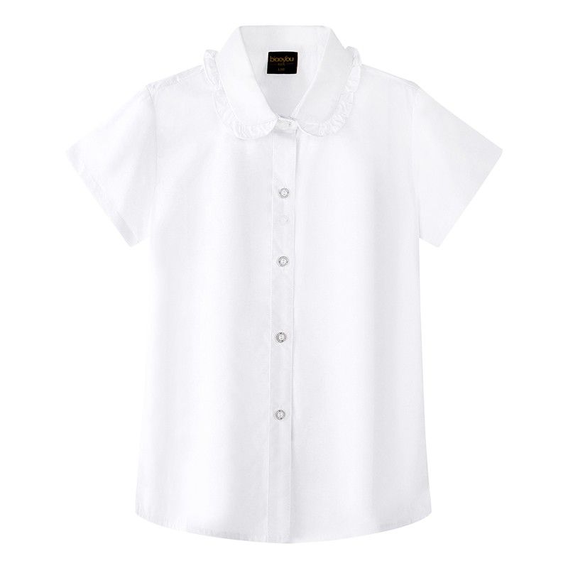 女童白衬衫短袖夏纯棉校园款中大童小学生校服学院JK表演白色衬衣