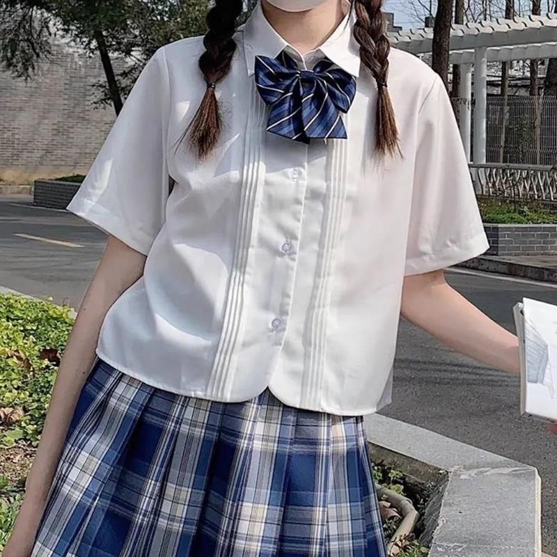 原創風琴褶短袖刺繡白襯衫女jk制服原創正版日系襯衣上衣女學生夏