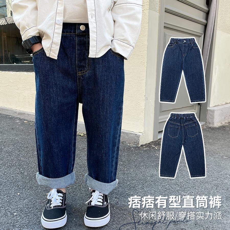 兒童牛仔褲春秋裝2022新款韓版寬鬆潮男孩褲子春季男童休閒褲長褲