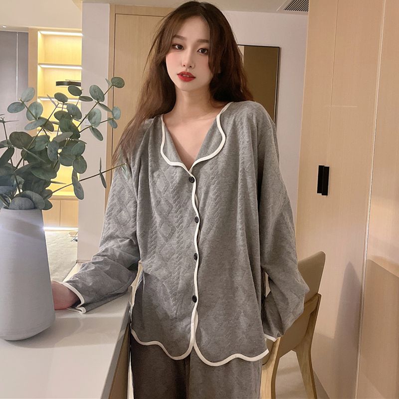 Fashion pajamas women's spring and autumn cotton long-sleeved 2021 new style small fragrance high-end sense can be worn outside the home service suit