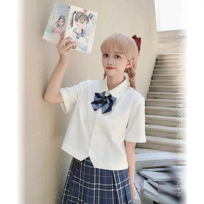 Girls' college style JK uniform original basic milk white schoolgirl pointed collar loose short short-sleeved shirt