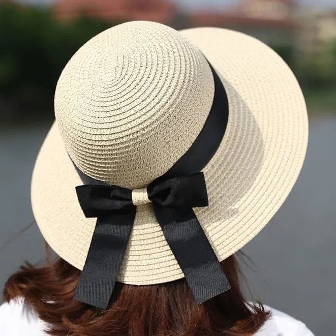 帽子女夏天草帽太阳帽简约百搭防紫外线可折叠沙滩遮阳防晒渔夫帽