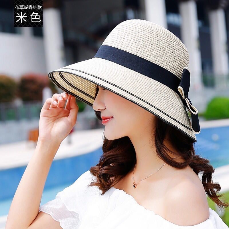 帽子女夏天防晒帽草帽透气薄款防紫外线可折叠太阳帽沙滩帽遮阳帽