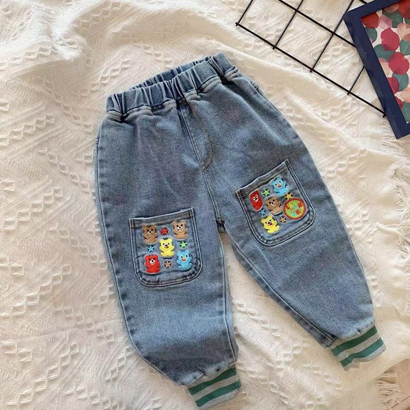 Boys' jeans spring and autumn Japanese cute baby denim long pants children's washed soft denim trousers
