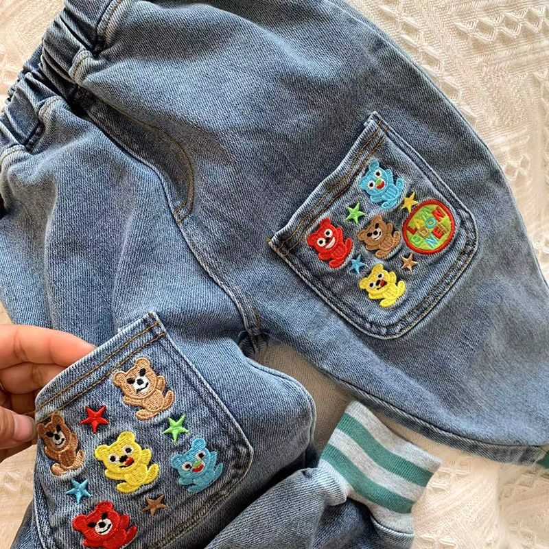 Boys' jeans spring and autumn Japanese cute baby denim long pants children's washed soft denim trousers