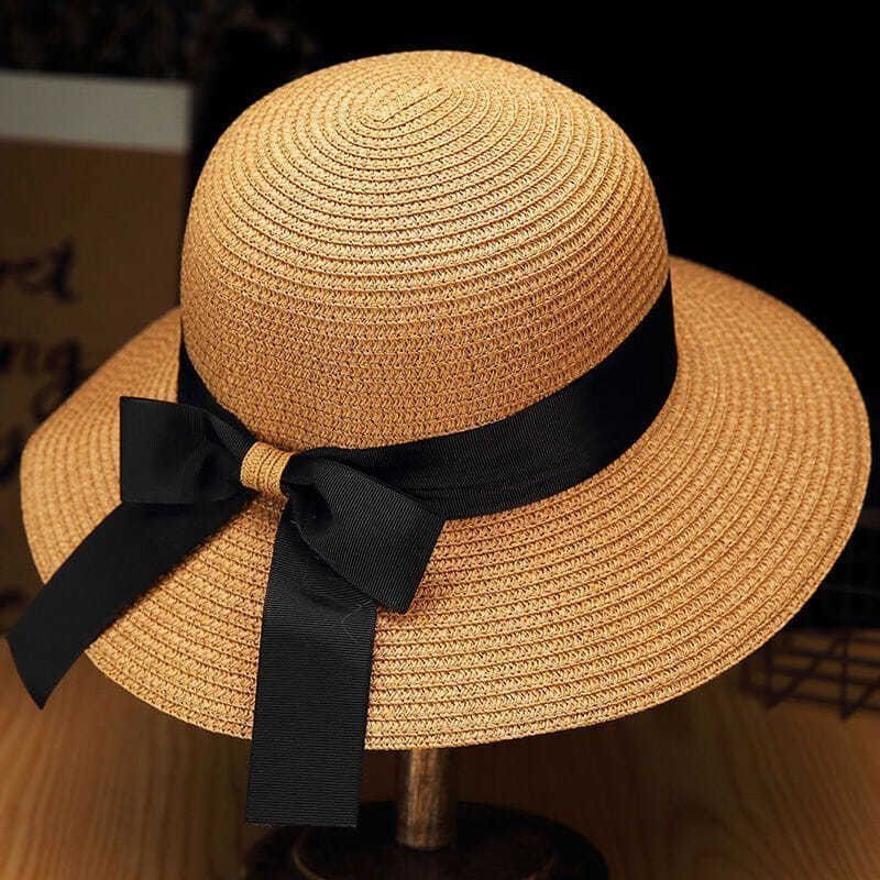 帽子女夏天草帽太阳帽简约百搭防紫外线可折叠沙滩遮阳防晒渔夫帽