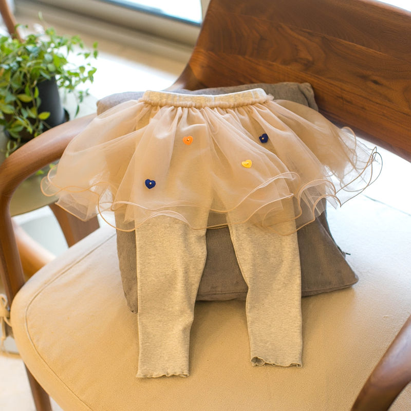 Girls' slim-fit leggings spring and autumn  spring children's outerwear skirt pants baby fake two-piece mesh hakama