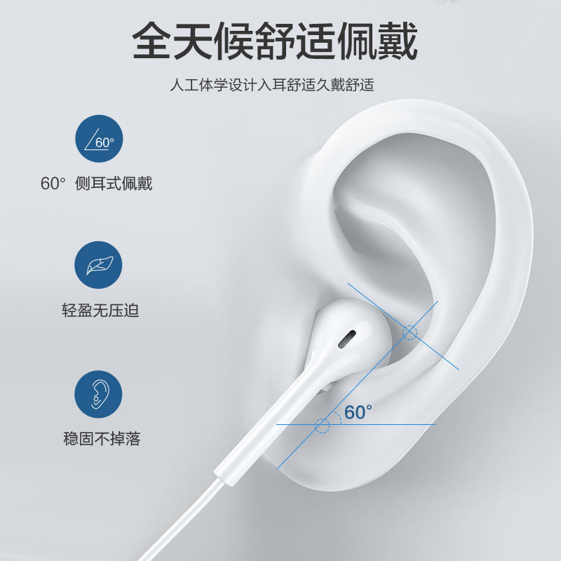 适用OPPOReno6pro+耳机入耳式有线原装耳机带麦K歌游戏专用耳机线