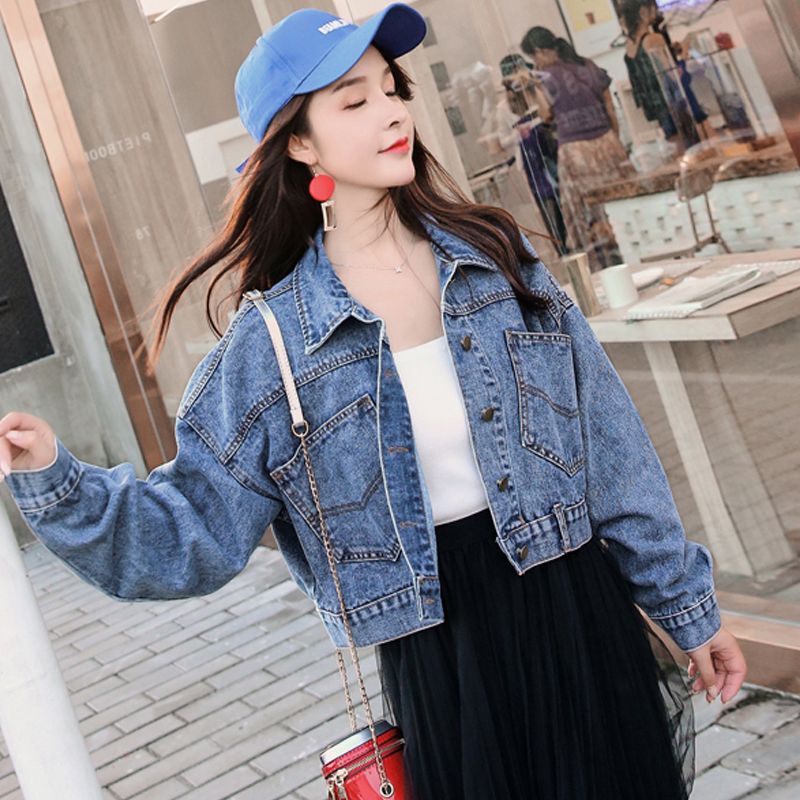 娇小矮个子150c显高女春秋女装宽松大码短款牛仔外套夹克网红上衣