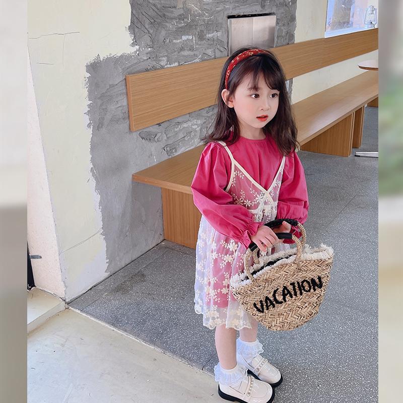 Girls spring and autumn dress 2022 new skirt spring lace dress baby Korean version two-piece princess dress
