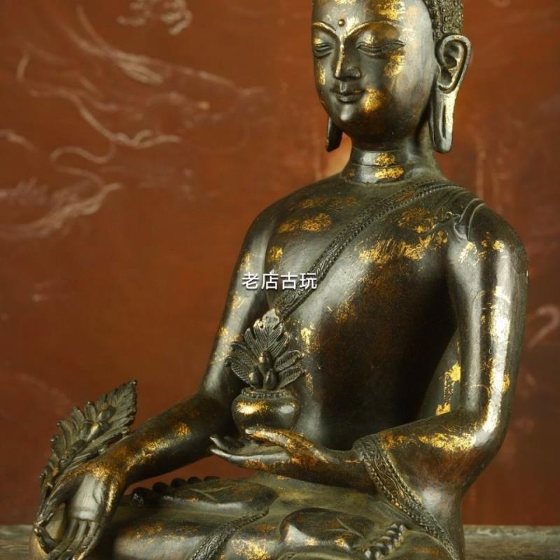 清代回流大明永乐年制铜鎏金药师佛古玩收藏摆件收淘古董老物件旧