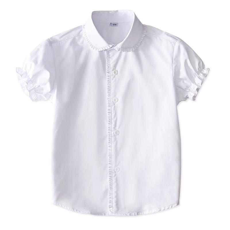 Children's white short-sleeved foreign-style shirt girls pure cotton half-sleeved white shirt summer elementary school students show school uniform big