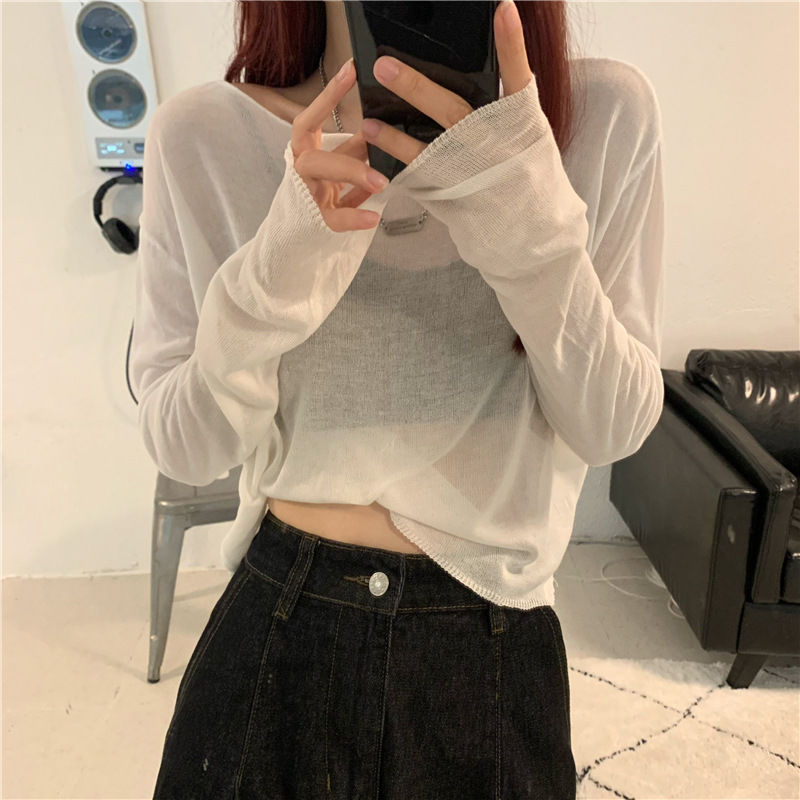 防曬衣服女新款夏季學生韓版寬鬆薄款防紫外線冰絲長袖t恤上衣潮