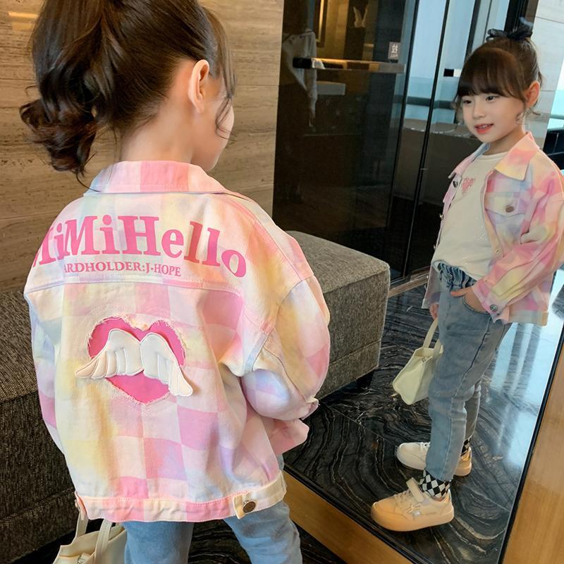 Girls denim jacket 2022 new foreign style children's spring clothes net red tie-dye jacket little girl fashionable jacket