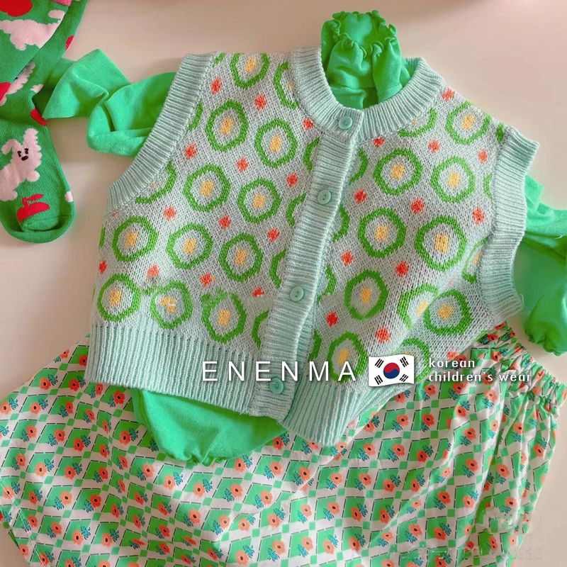 韩国童装2022春装款洋气女童针织背心开衫女宝宝时尚甜美毛衣马甲