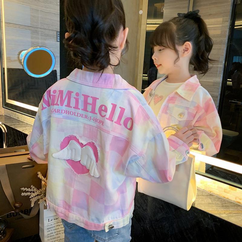 Girls denim jacket 2022 new foreign style children's spring clothes net red tie-dye jacket little girl fashionable jacket