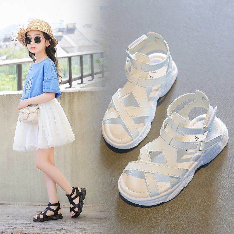 Girls' sandals fashion soft sole 2022 summer new Korean girls' Korean cross Roman shoes pupils' sandals