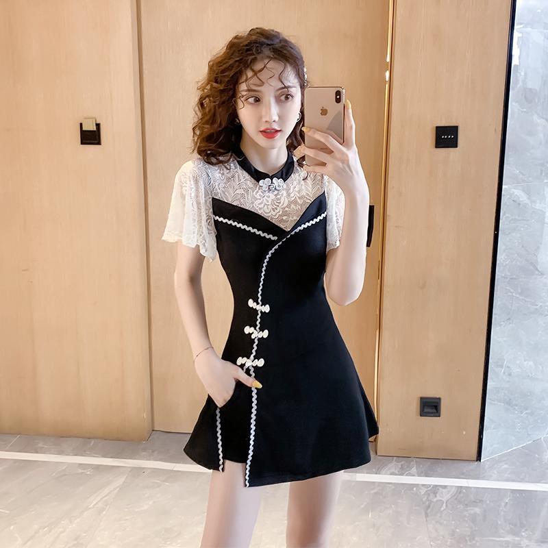 氣質女神范衣服套裝短褲兩件套夏洋氣少女小個子旗袍改良版連衣裙