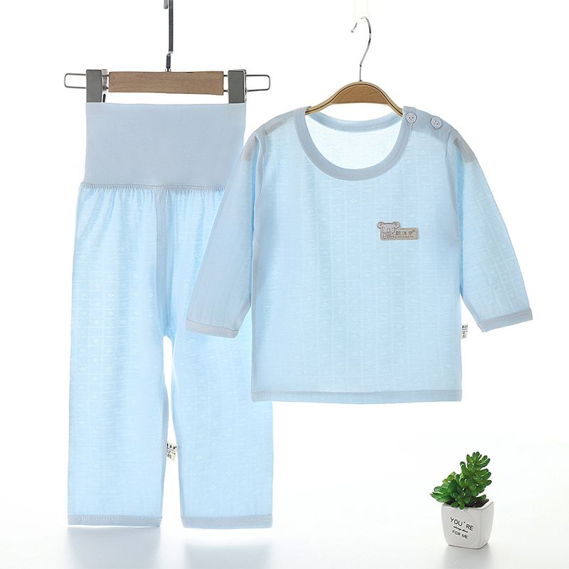 Baby thin home clothes summer bamboo fiber baby long-sleeved suit boys and girls sleeping clothes high waist air-conditioned clothes