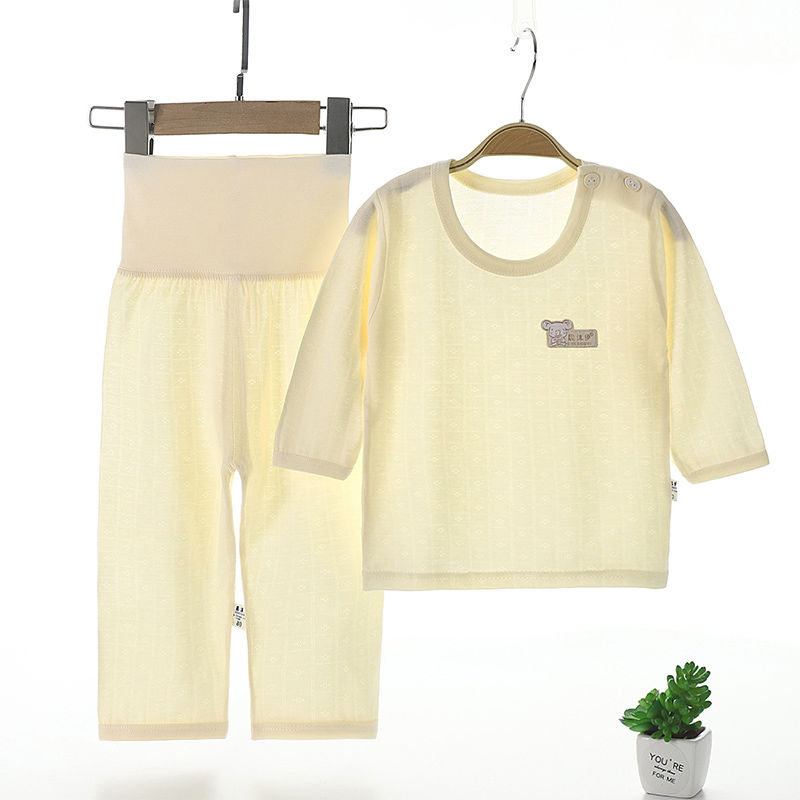Baby thin home clothes summer bamboo fiber baby long-sleeved suit boys and girls sleeping clothes high waist air-conditioned clothes