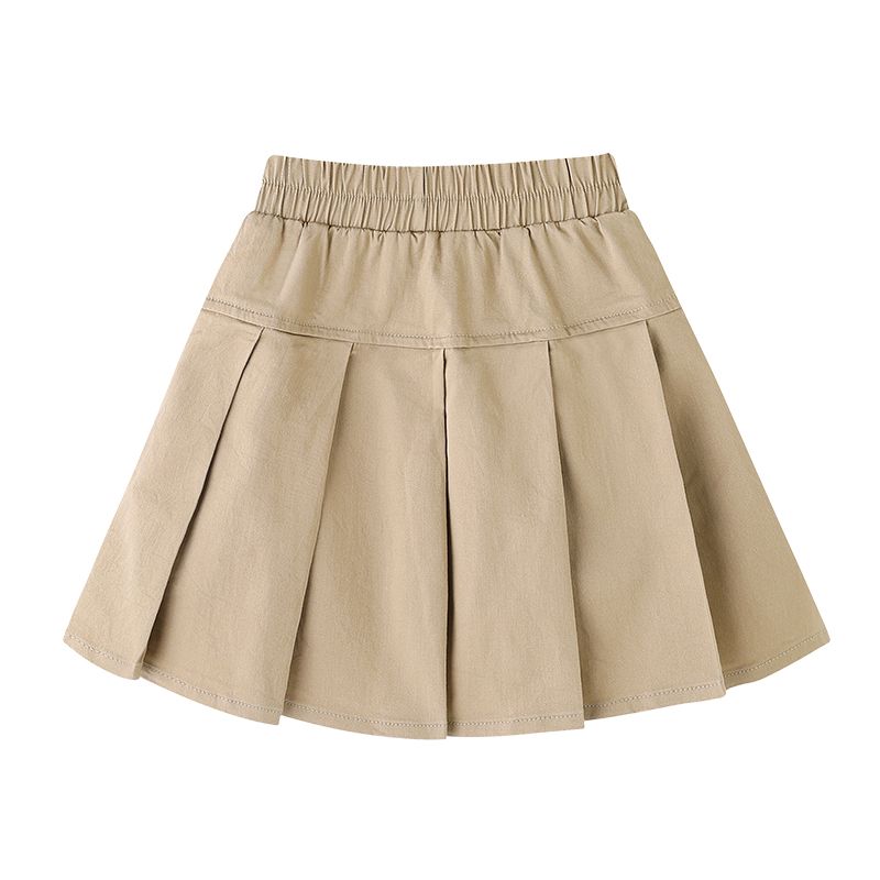 Girls cotton pleated skirt spring and autumn new children's elastic waist skirt middle and big children primary school students school uniform skirt skirt