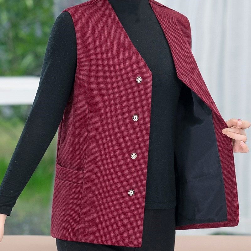 Elderly mother collarless vest female simple button cardigan outerwear waistcoat grandma sleeveless vest spring and autumn thin coat