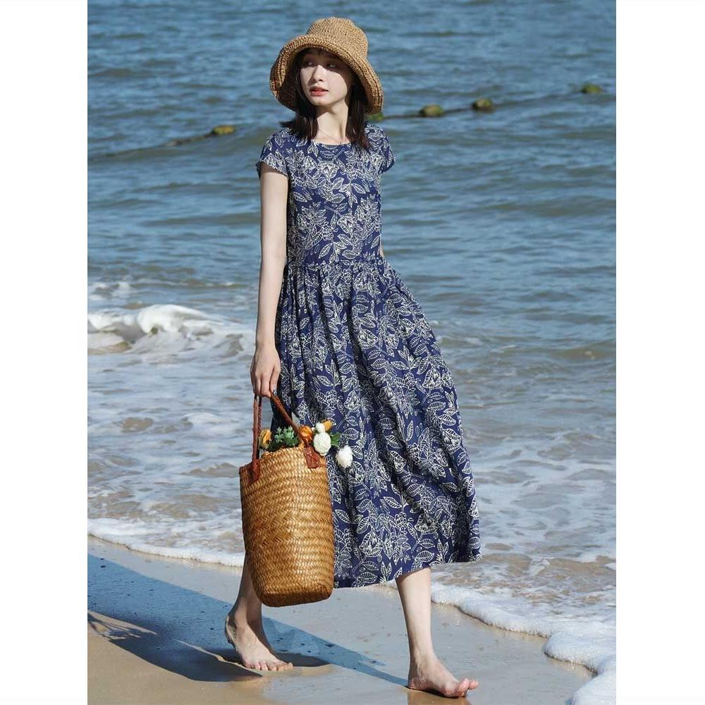 碎花氣質連衣裙夏季新款高檔女裝短袖寬鬆顯瘦休閒洋氣中長款裙子