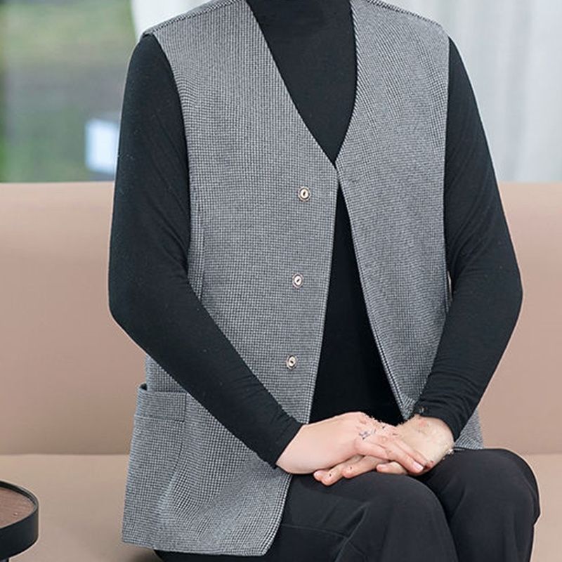 Elderly mother collarless vest female simple button cardigan outerwear waistcoat grandma sleeveless vest spring and autumn thin coat