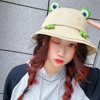 可爱青蛙帽子女春夏季韩版百搭渔夫帽日系学生卡通防晒遮阳帽盆帽