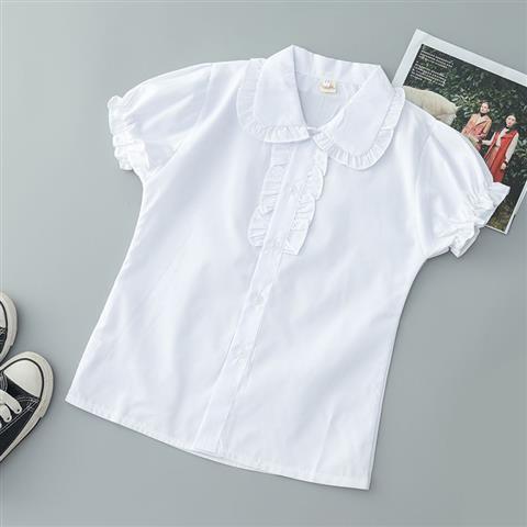 儿童短袖白衬衫男童白色衬衣女童夏薄纯棉中大童表演出小学生校服
