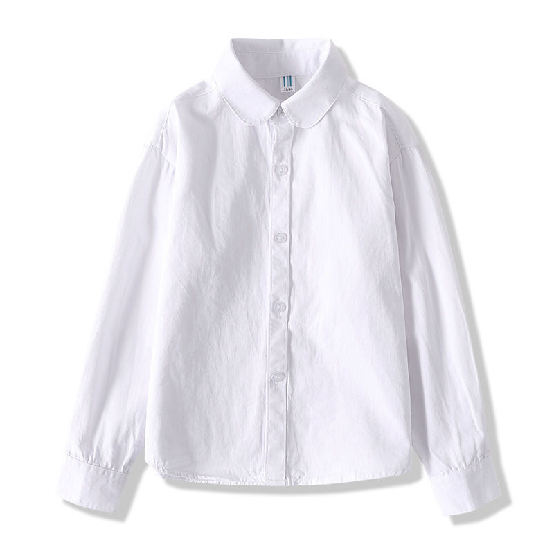 Girls pure cotton white shirt spring and autumn elementary school students girls school uniform children white lace long-sleeved shirt middle and big children