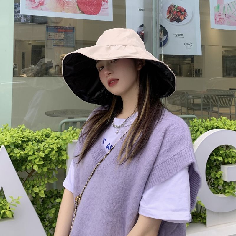Japanese UV sun hat Korean version of the big eaves fisherman hat women's anti-ultraviolet sun hat summer vinyl cover face sun hat
