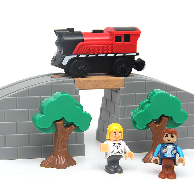 儿童木质轨道桥吊桥拼搭积木兼容小火车桥梁轨道配件小汽车玩具
