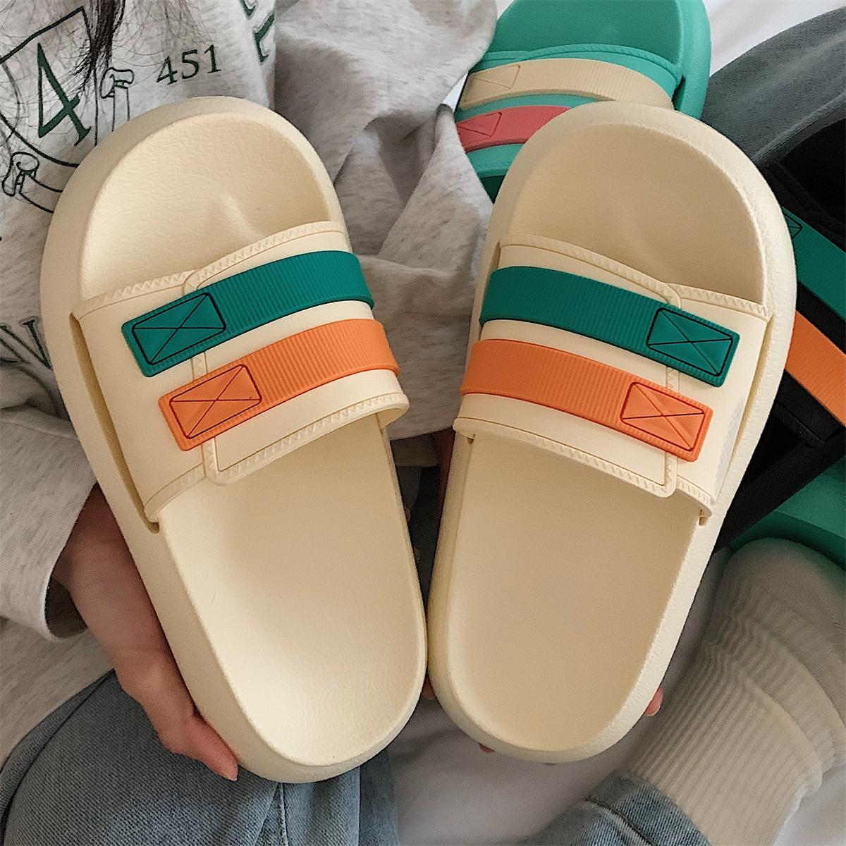 Thin strip women's summer couples wear fashion street style personality trendy brand eva soft thick bottom stepping shit slippers men