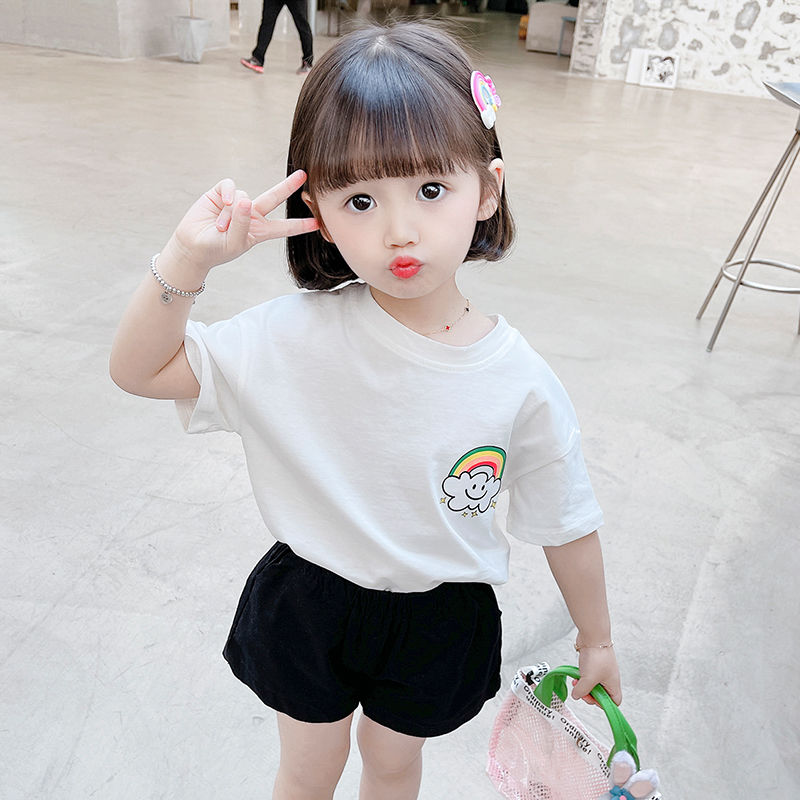 Girls net red suit summer children's summer two-piece suit  new foreign style baby summer short-sleeved clothes