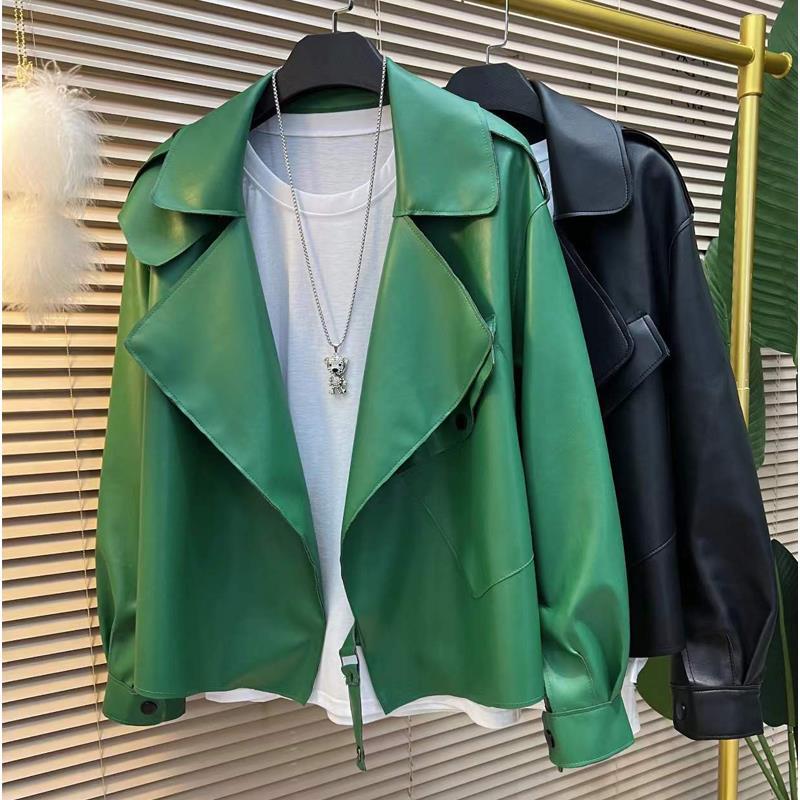 Large size spring and autumn new style foreign style short coat female European fashion thin short pew suit collar top jacket trendy