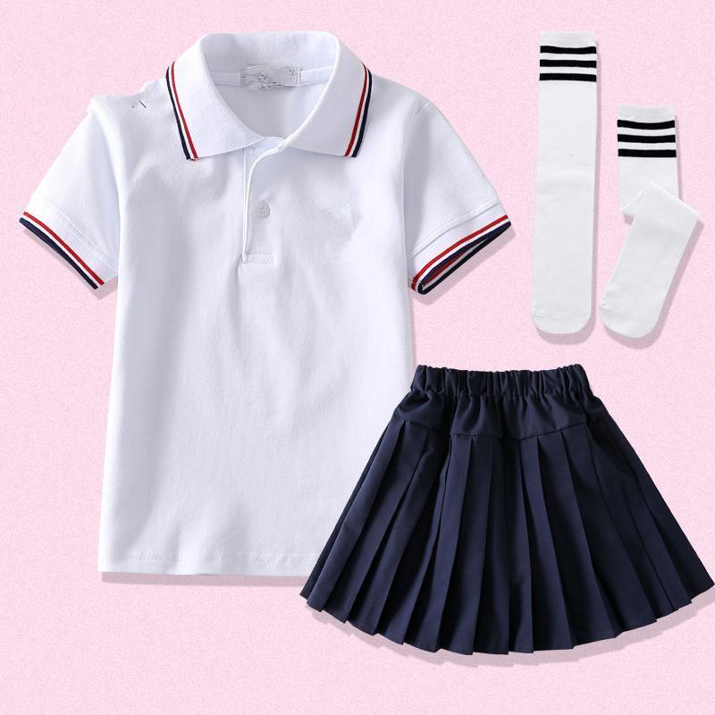 Boys and girls pupils school uniform suit children's class service summer skirt POLO shirt college style skirt performance clothing
