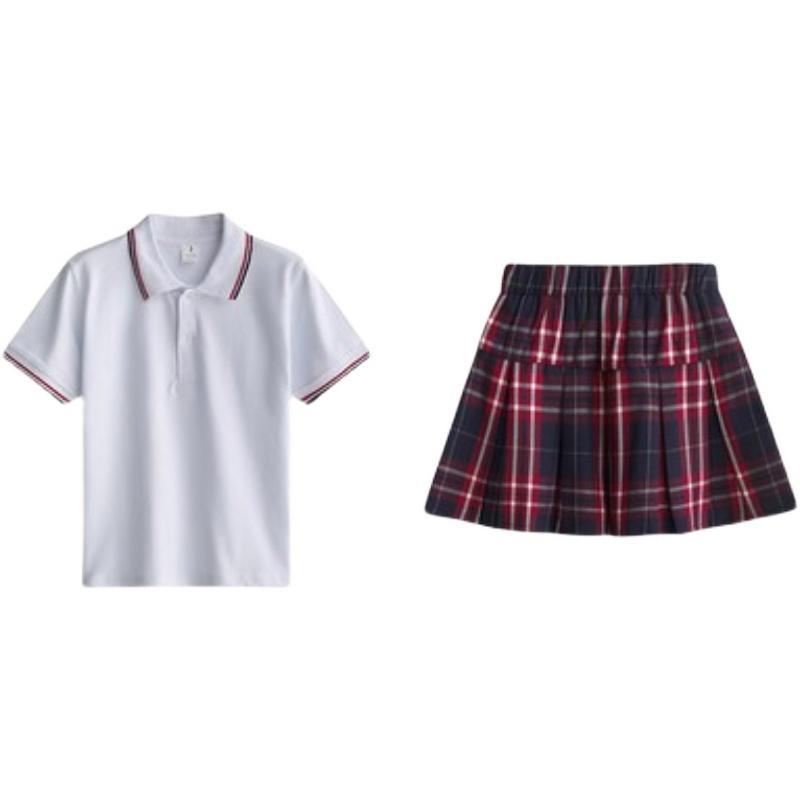 Boys and girls pupils school uniform suit children's class service summer skirt POLO shirt college style skirt performance clothing
