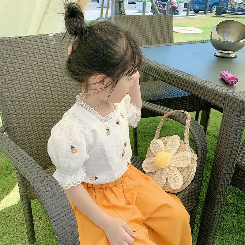 Girls' suit summer short-sleeved children's 2023 new Korean version of clothes thin section baby foreign style casual pants two-piece set