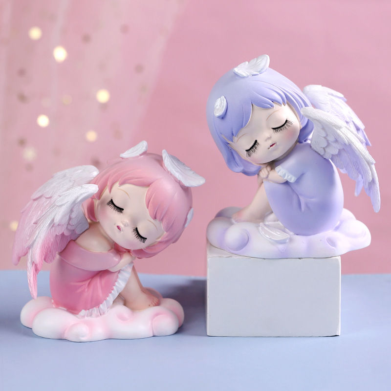 可爱天使女孩小摆件汽车载内装饰品创意桌面树脂公仔蛋糕配件