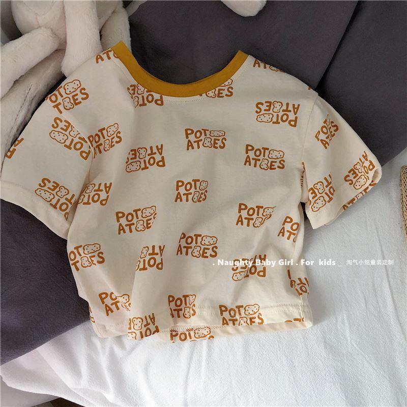 Children's cute letter T-Shirt Baby Korean version new summer boys' and girls' foreign style round neck kids' cotton short sleeve