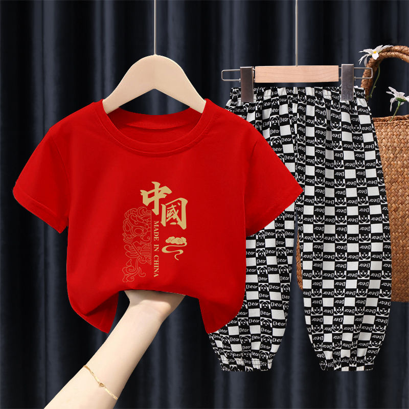 纯棉男童女童套装短袖T恤夏装新款洋气宝宝婴儿童装衣服两件套潮